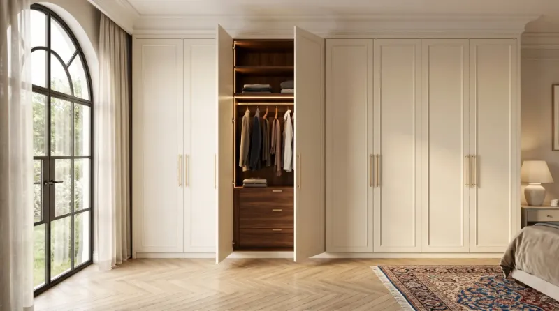 Floor-to-ceiling built-in wardrobe with paneled doors